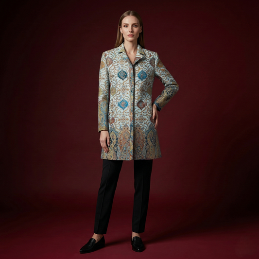 Intricate Paisley Patterned Mid-Length Coat