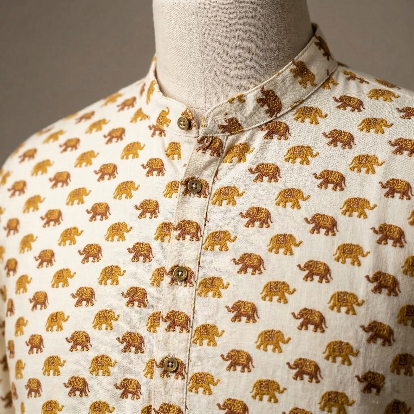 Royal Ivory Elephant Block Print Kurta