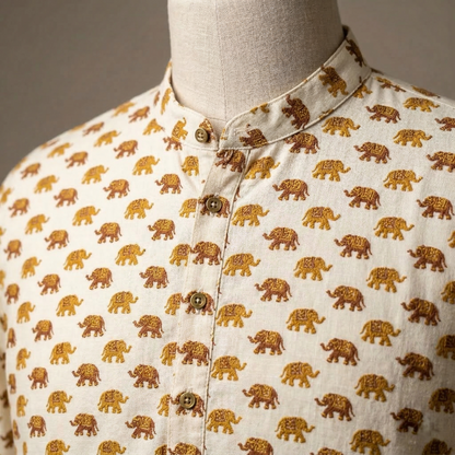Royal Ivory Elephant Block Print Kurta