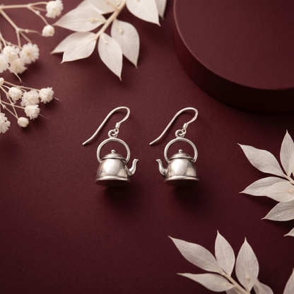Handcrafted Miniature Silver Teapot Drop Earrings
