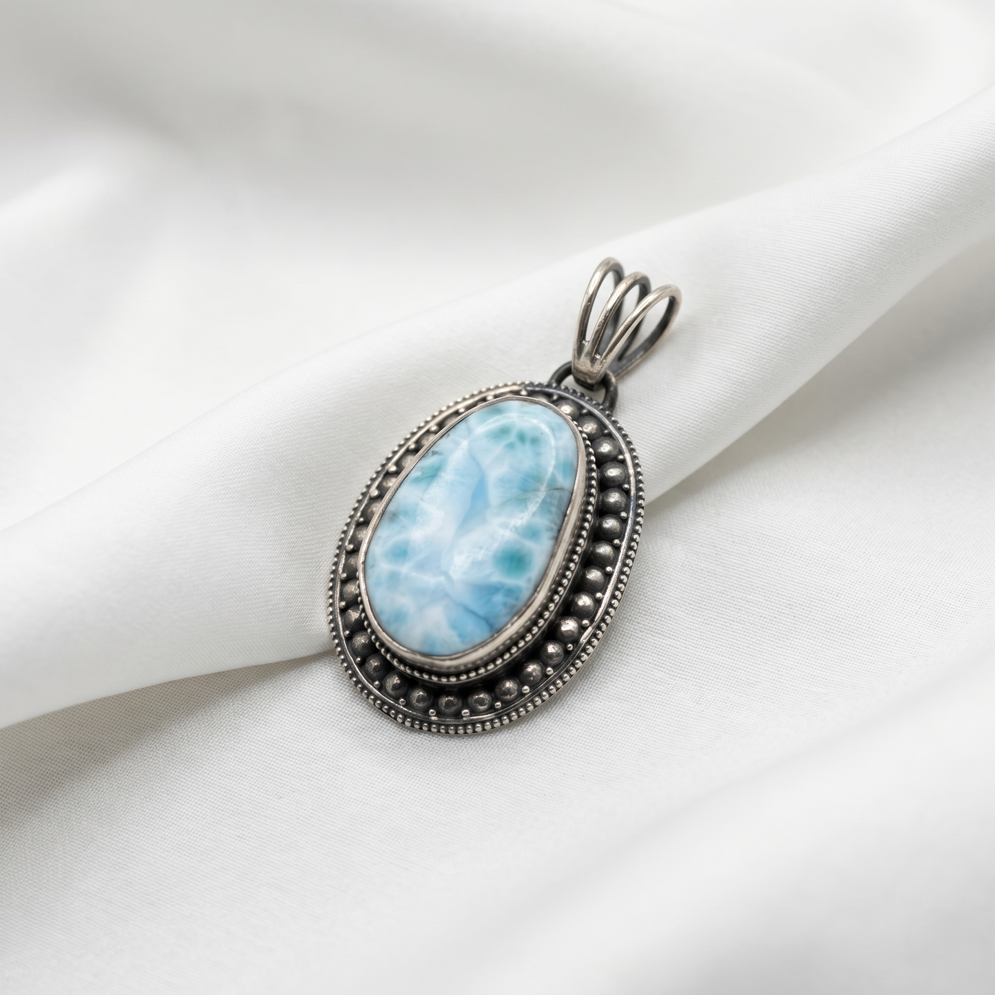 Celestial Azure Larimar Silver Artisan Pendant