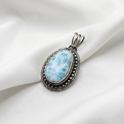 Celestial Azure Larimar Silver Artisan Pendant