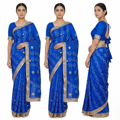 Royal Blue Bandhani Silk Embellished Saree