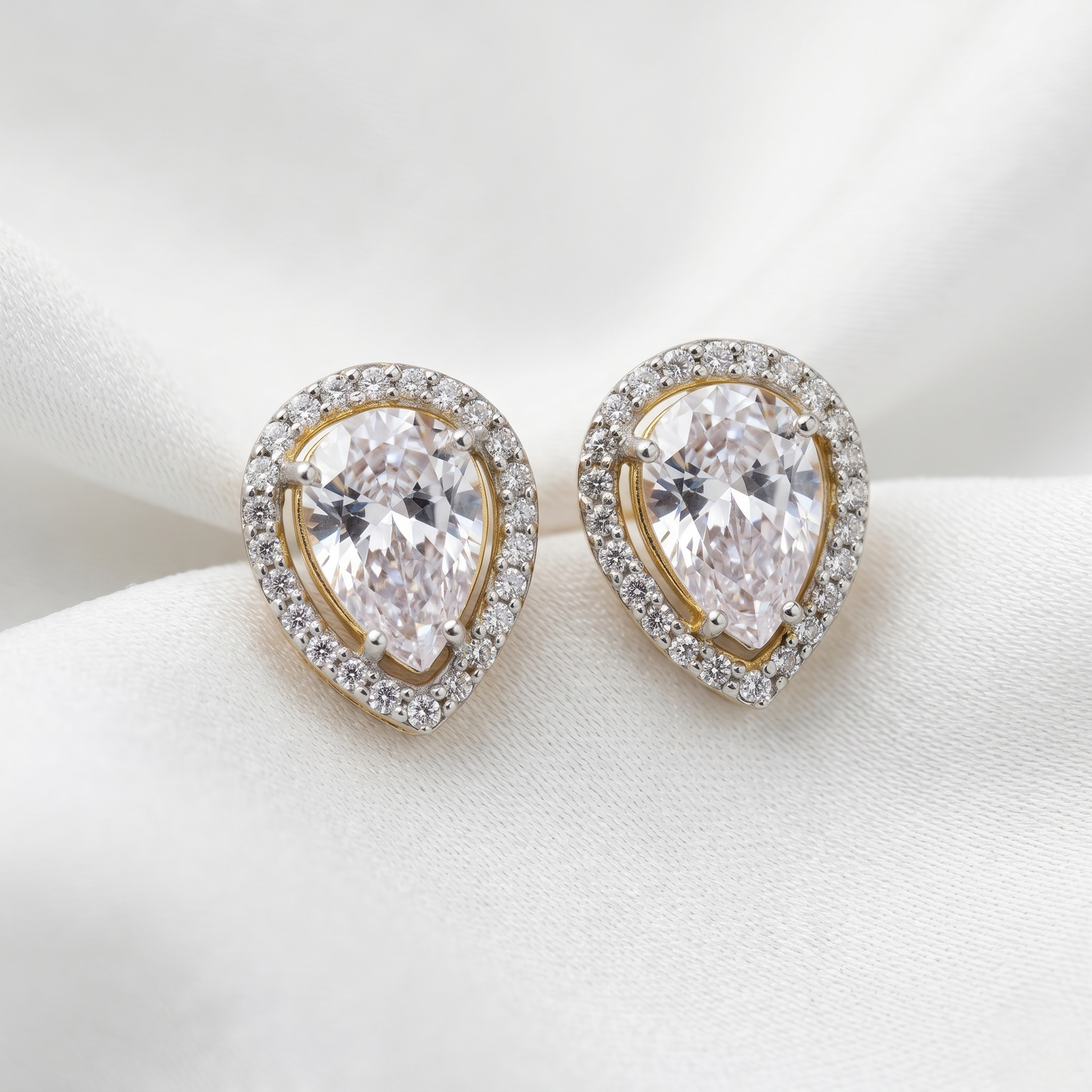 Royal Pear-Cut Silver Halo Stud Earrings