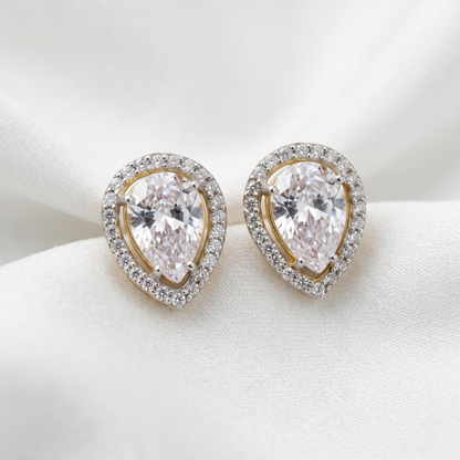 Royal Pear-Cut Silver Halo Stud Earrings