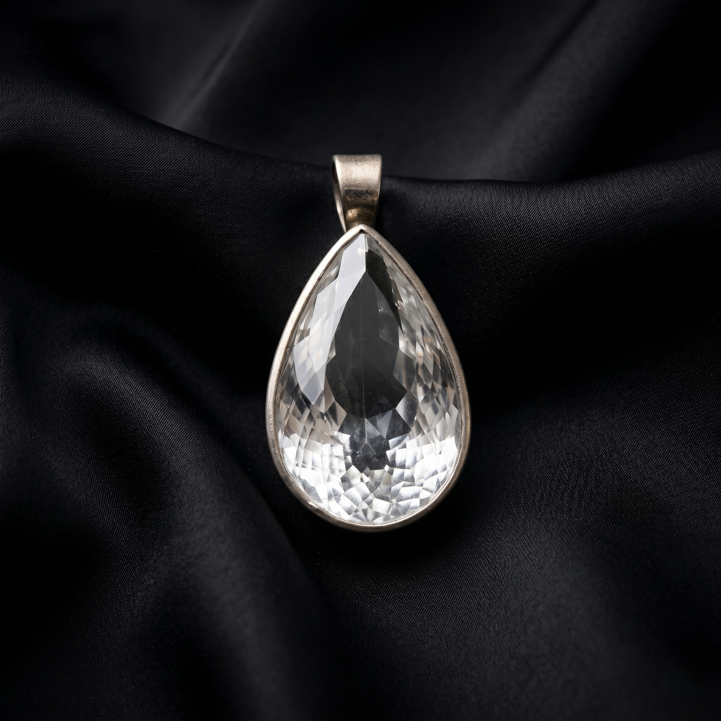 Handcrafted Pear-Cut Crystal Silver Pendant