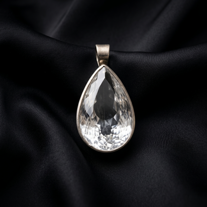 Handcrafted Pear-Cut Crystal Silver Pendant