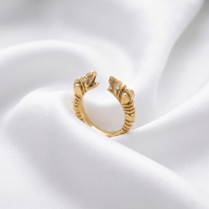 Antique Gold Twin Elephant Open Ring