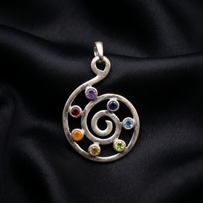 Spiral of Life Silver Chakra Pendant
