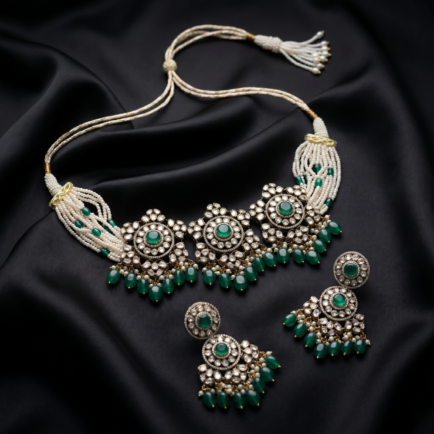 Vintage Silver Emerald Kundan Choker Set