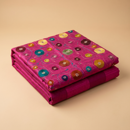 Artisanal Embroidered Magenta Silk Luxury Bedcover