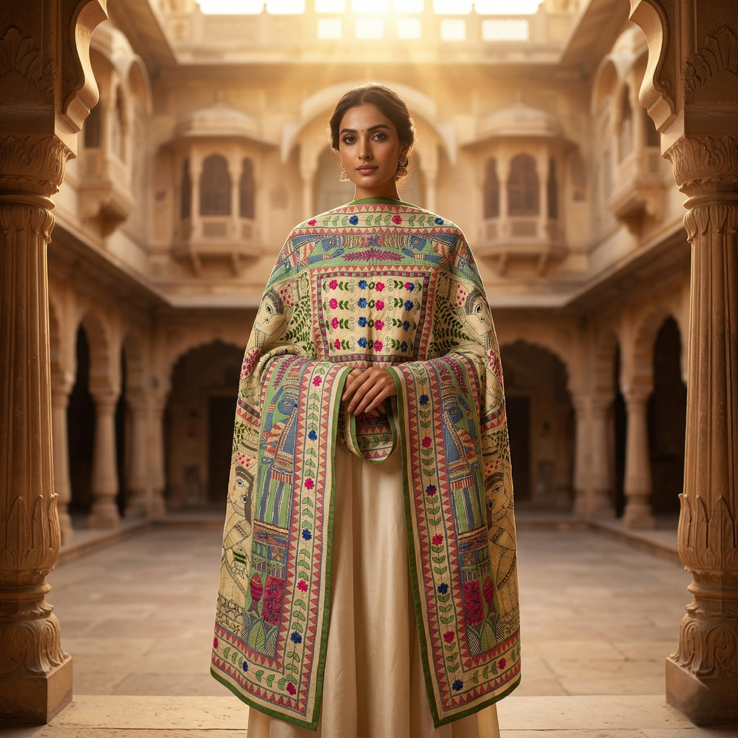 Handcrafted Madhubani Art Silk Heritage Dupatta