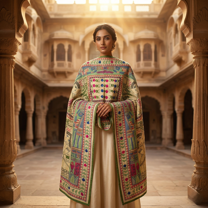 Handcrafted Madhubani Art Silk Heritage Dupatta