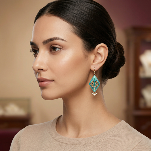 Elegant Meenakari Rhombus Silver Drop Earrings