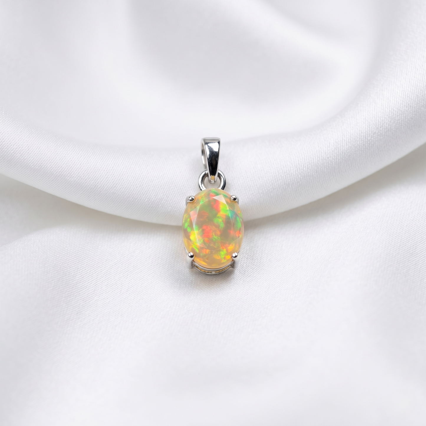 Radiant Ethiopian Opal Silver Pendant Necklace