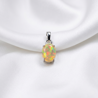 Radiant Ethiopian Opal Silver Pendant Necklace