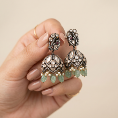 Heritage Polki 92.5 Silver Jhumka Earrings