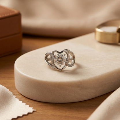 Sparkling Silver Heart-Framed Solitaire Ring