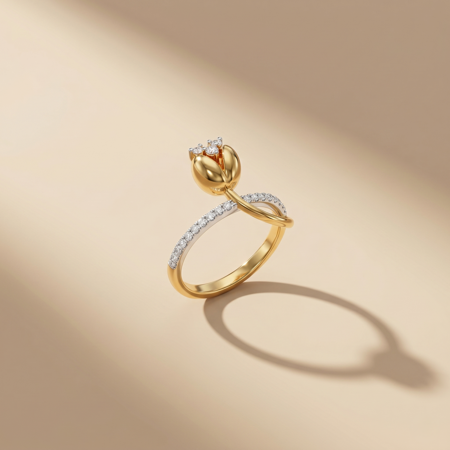 Golden Tulip Diamond Bypass Band Ring