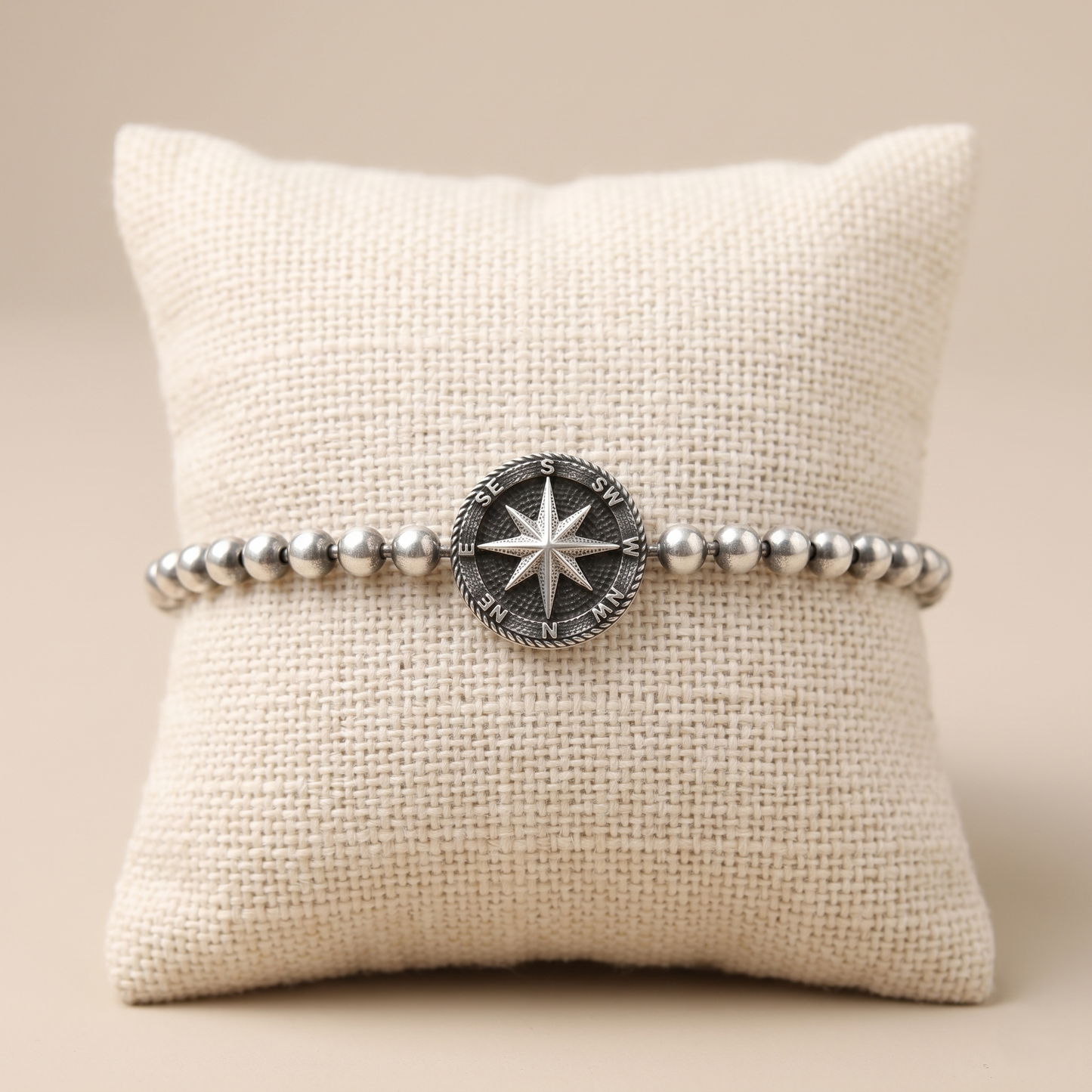 Vintage Silver Beaded Compass Rose Bracelet
