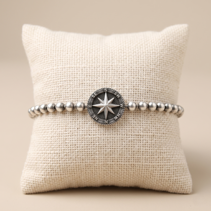 Vintage Silver Beaded Compass Rose Bracelet