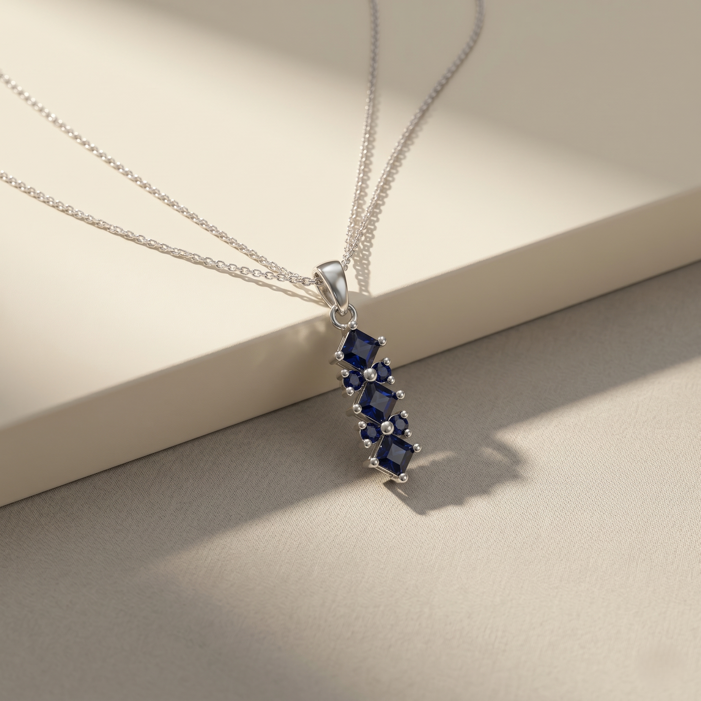 Elegant Geometric Blue Sapphire Silver Pendant