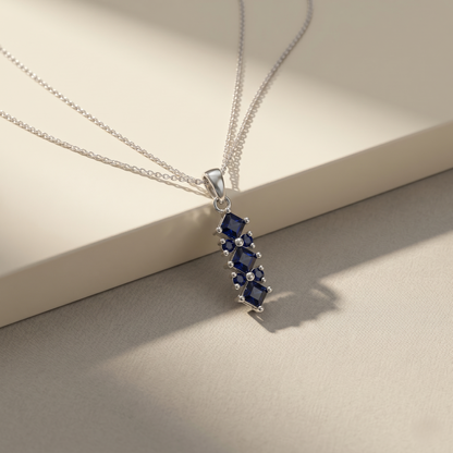Elegant Geometric Blue Sapphire Silver Pendant