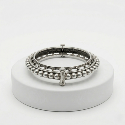 Oxidized Silver Beaded Openable Kada Bracelet