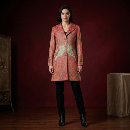 Elegance Redefined Pink Paisley Brocade Long Coat