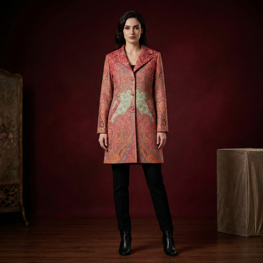 Elegance Redefined Pink Paisley Brocade Long Coat