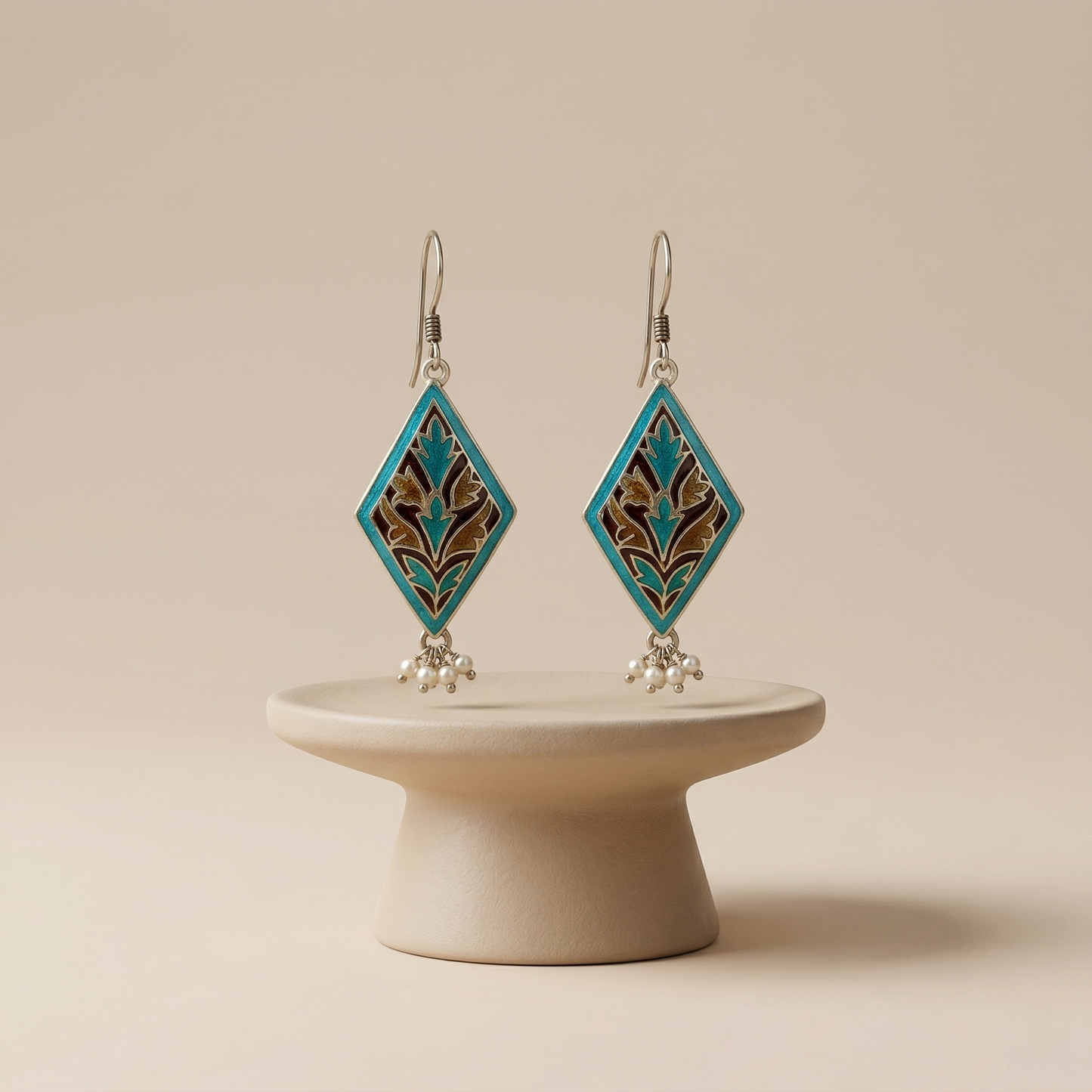 Elegant Meenakari Rhombus Silver Drop Earrings