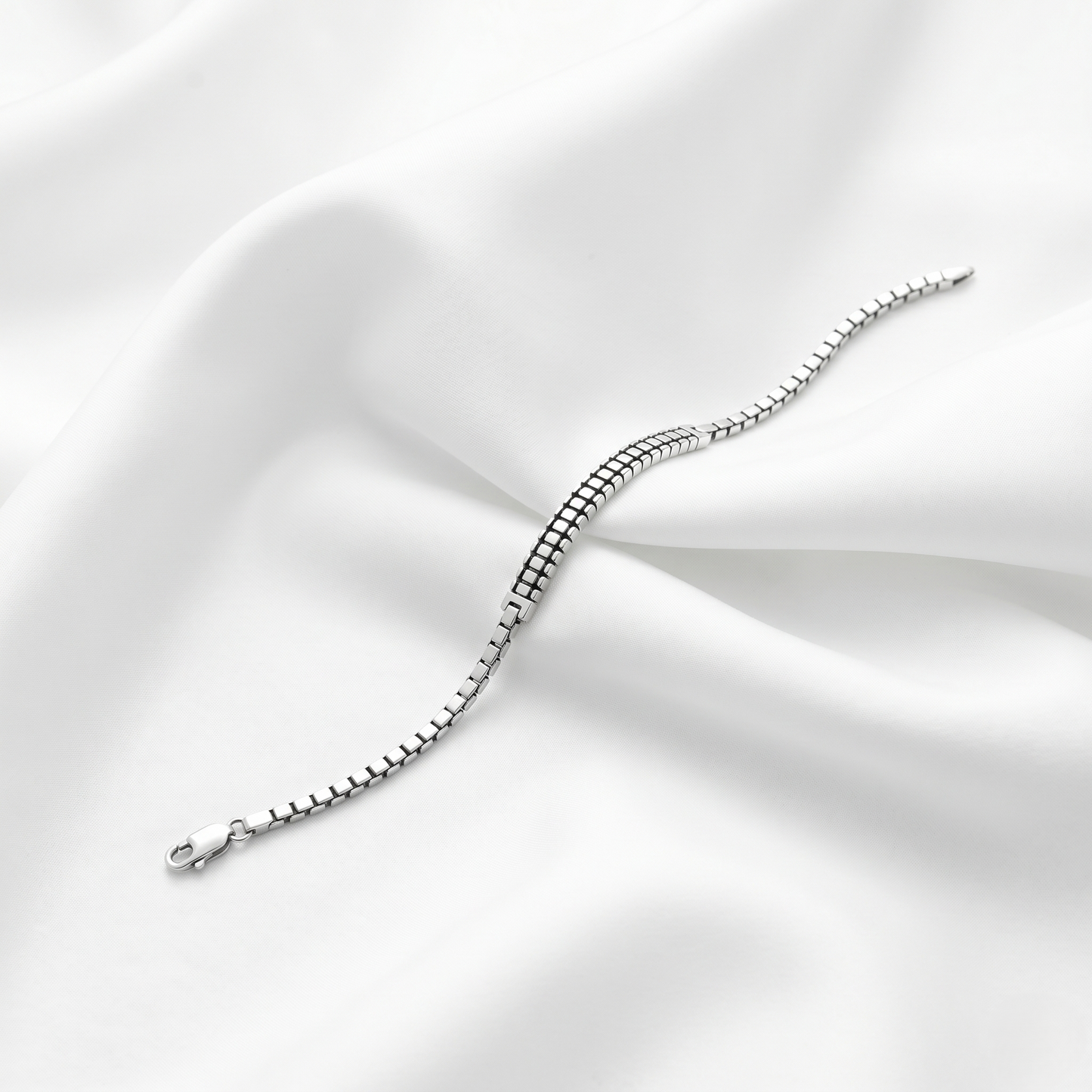 Sleek Geometric Silver Link Bracelet