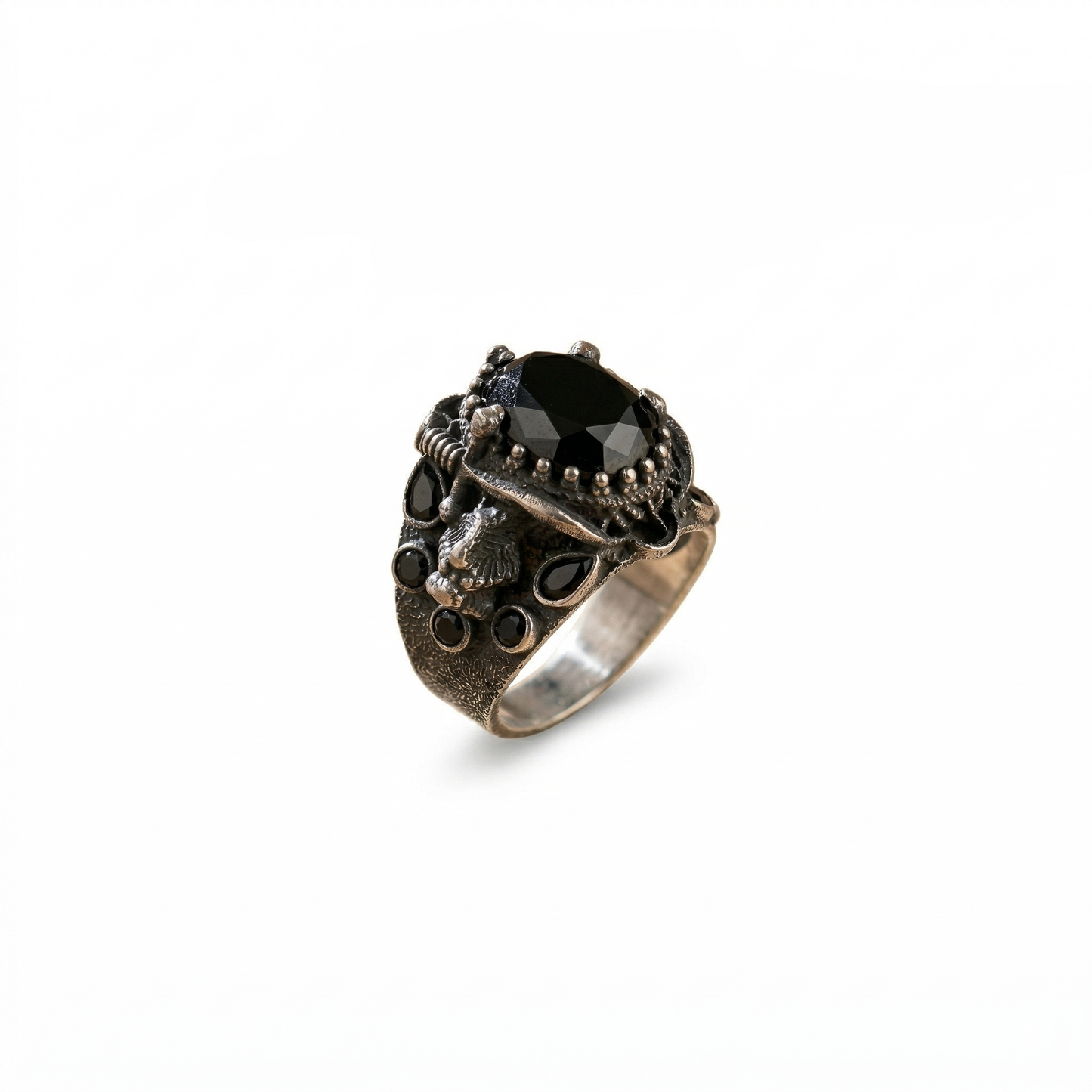 Silver Skull & Dagger Onyx Signet