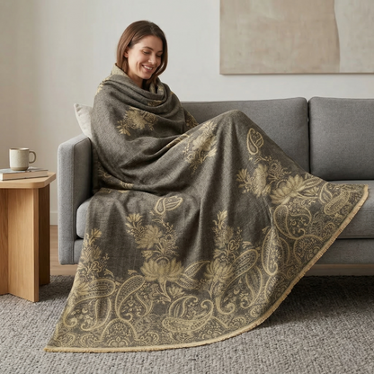 Elegant Paisley Jacquard Woolen Blanket