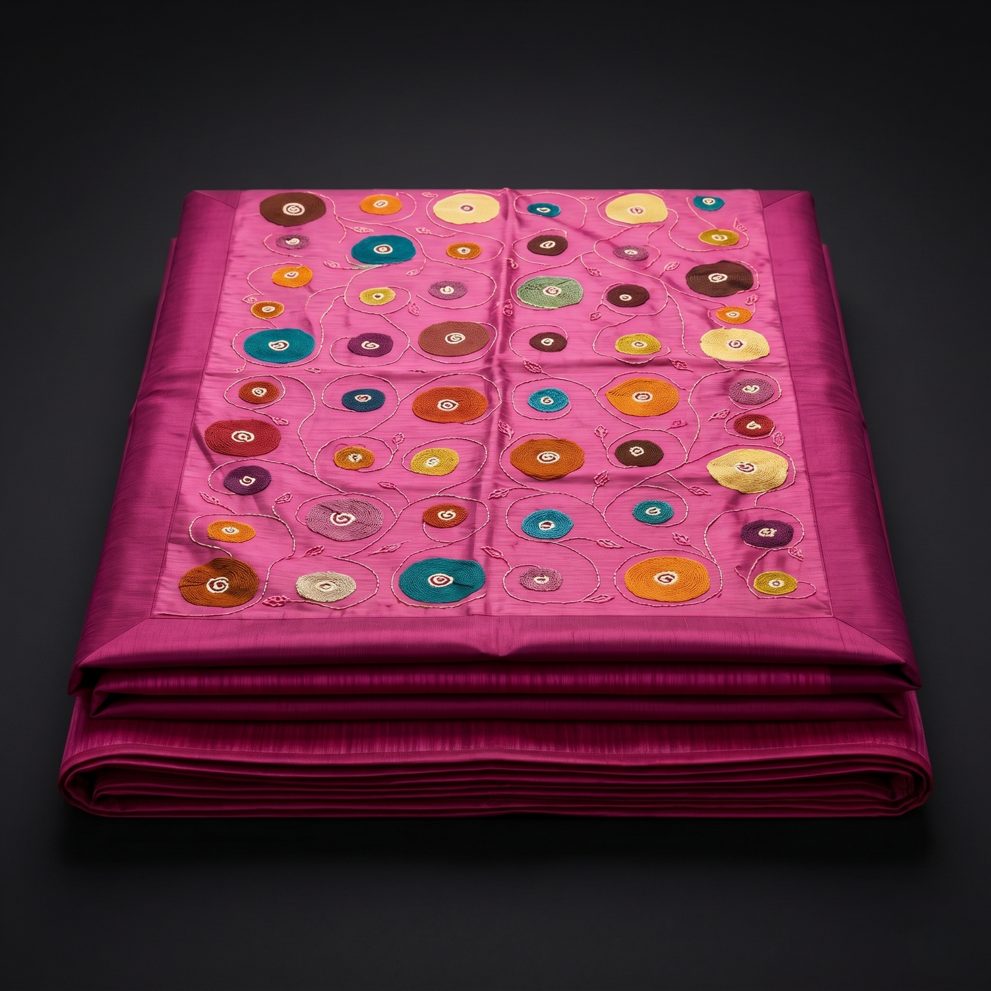Artisanal Embroidered Magenta Silk Luxury Bedcover