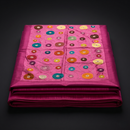 Artisanal Embroidered Magenta Silk Luxury Bedcover