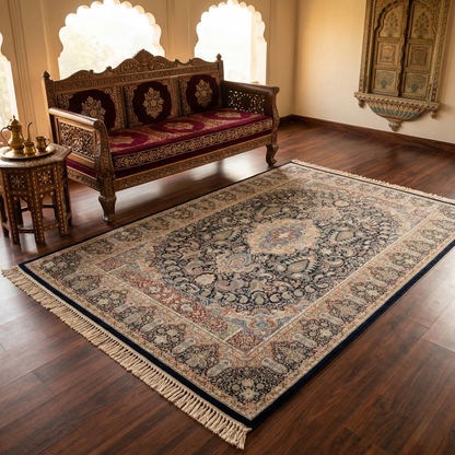 Traditional Royal Blue Medallion Persian Rug