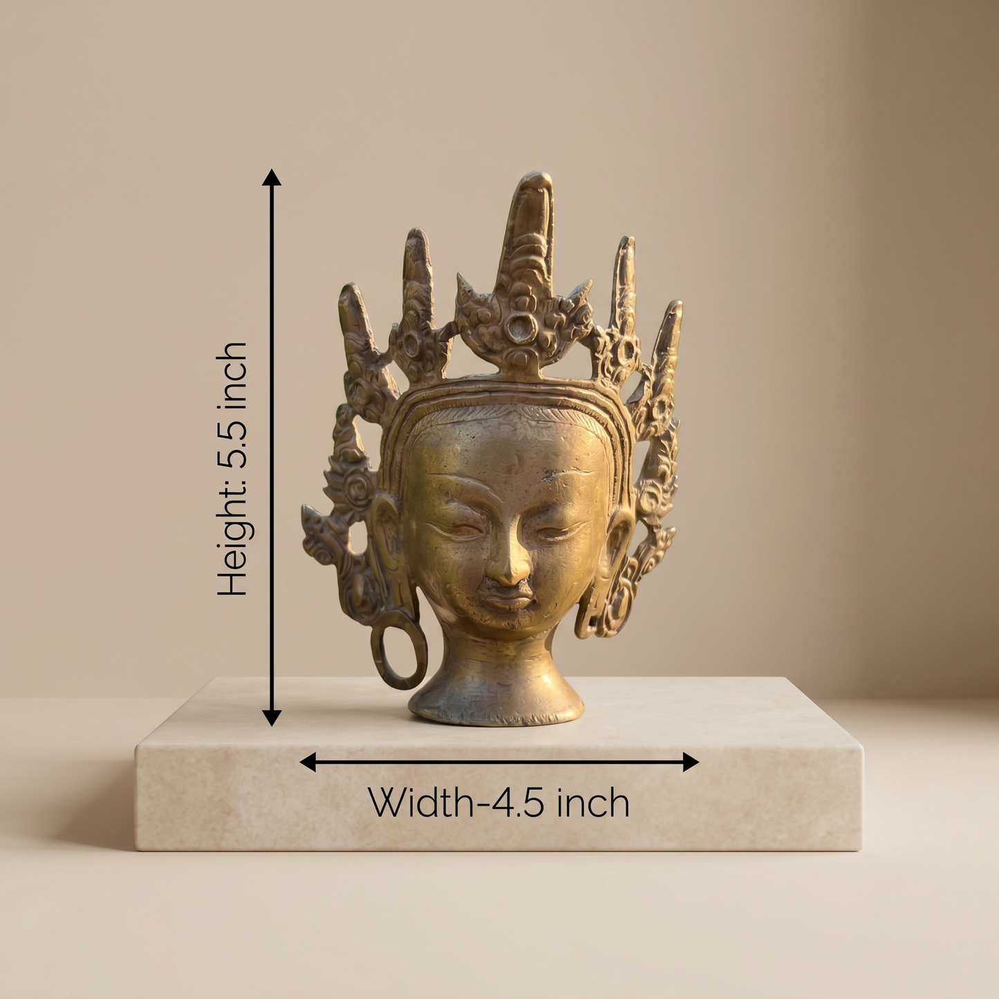 Antique Brass Crowned Deity Face Mask