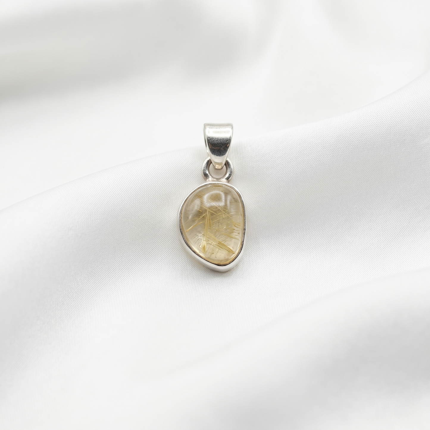 Handcrafted Rutilated Quartz Silver Teardrop Pendant