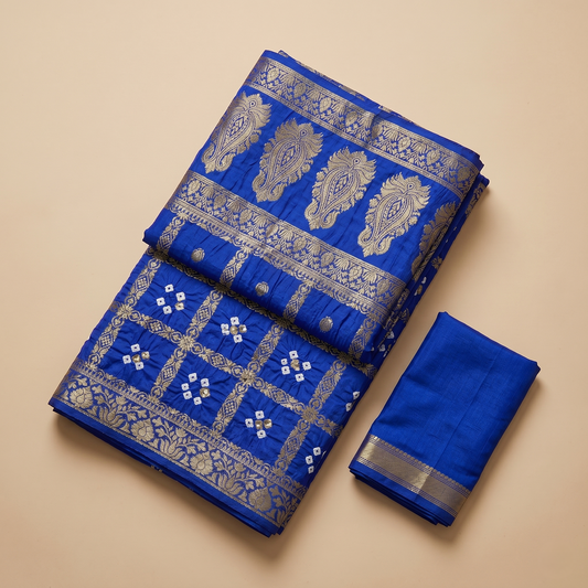 Royal Blue Banarasi Bandhani Silk Saree