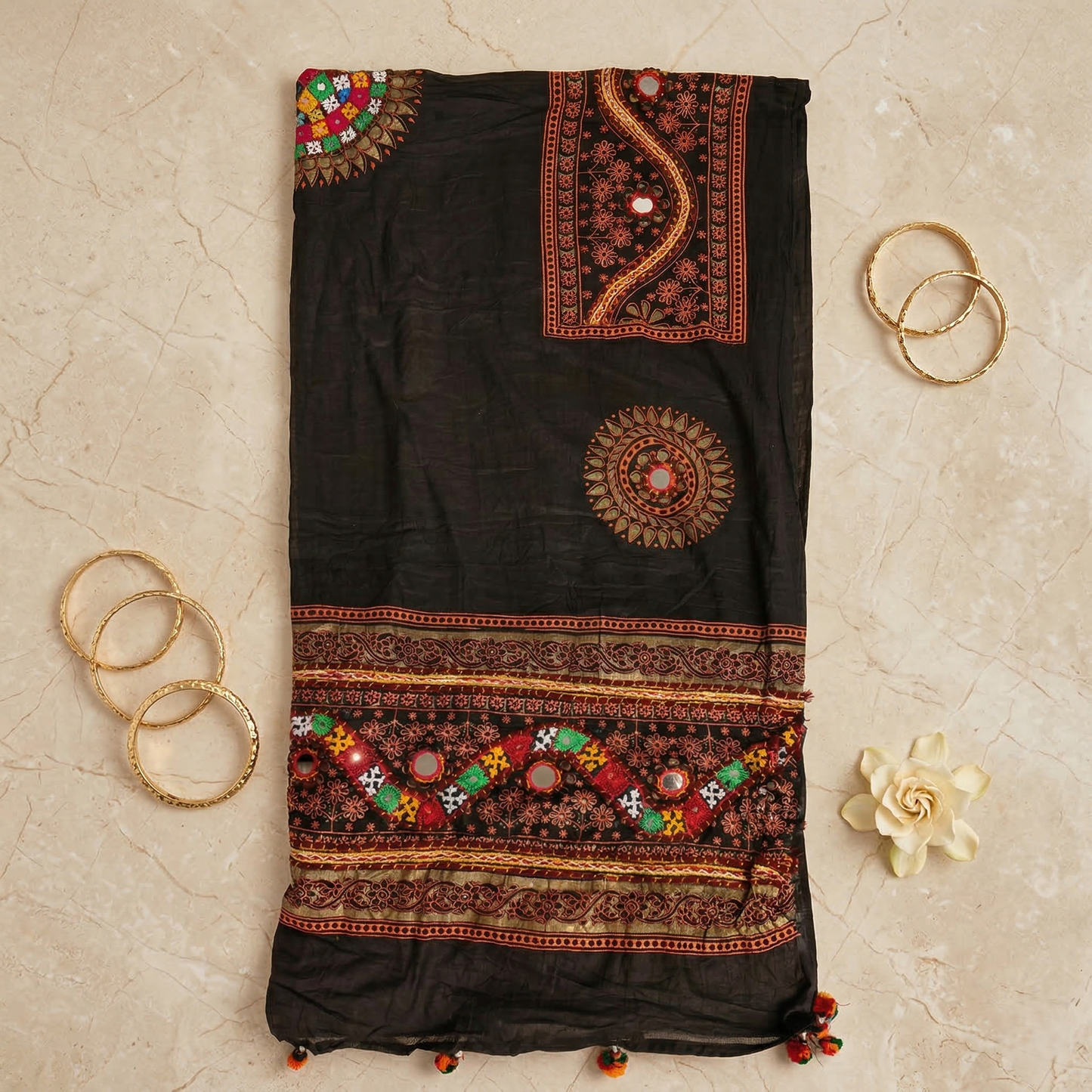 Exquisite Phulkari Inspired Black Sheer Dupatta