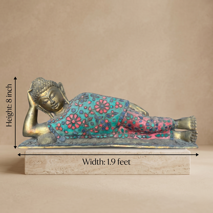 Mosaic Sleeping Buddha Brass Heritage Idol
