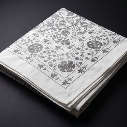 Luxurious Ivory Floral Hand Embroidered Bedcover