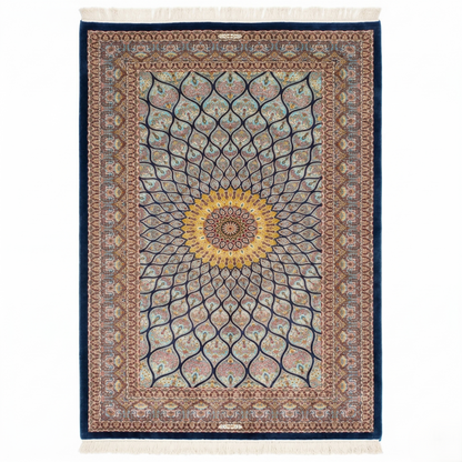 Handcrafted Persian Motif Floral Silk Rug