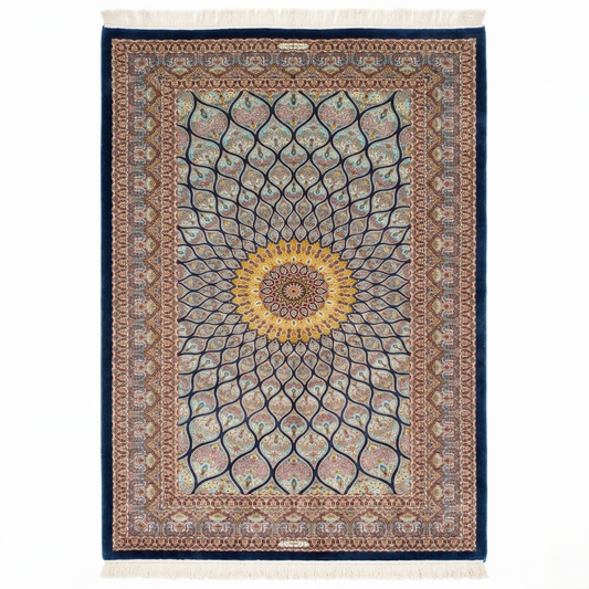 Handcrafted Persian Motif Floral Silk Rug
