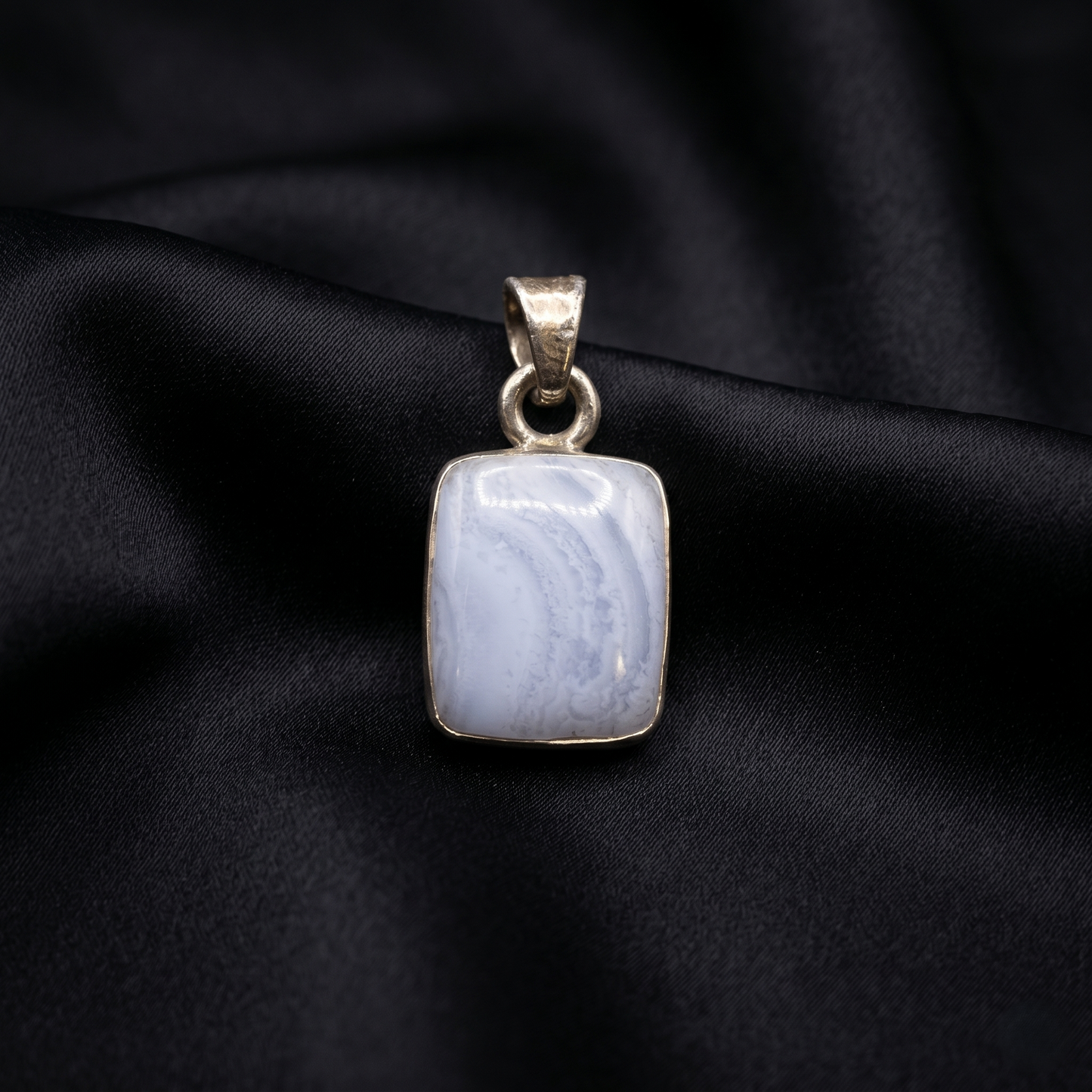 Elegant Blue Lace Agate Silver Pendant