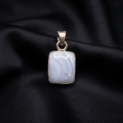 Elegant Blue Lace Agate Silver Pendant