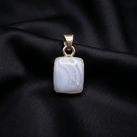 Elegant Blue Lace Agate Silver Pendant