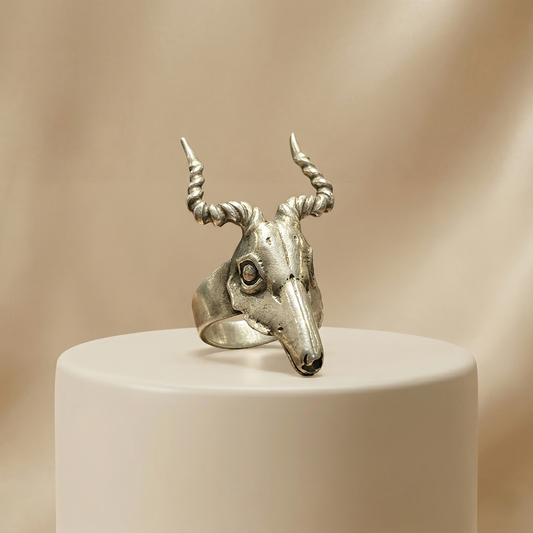 Silver Gazelle Skull Statement Spirit Ring