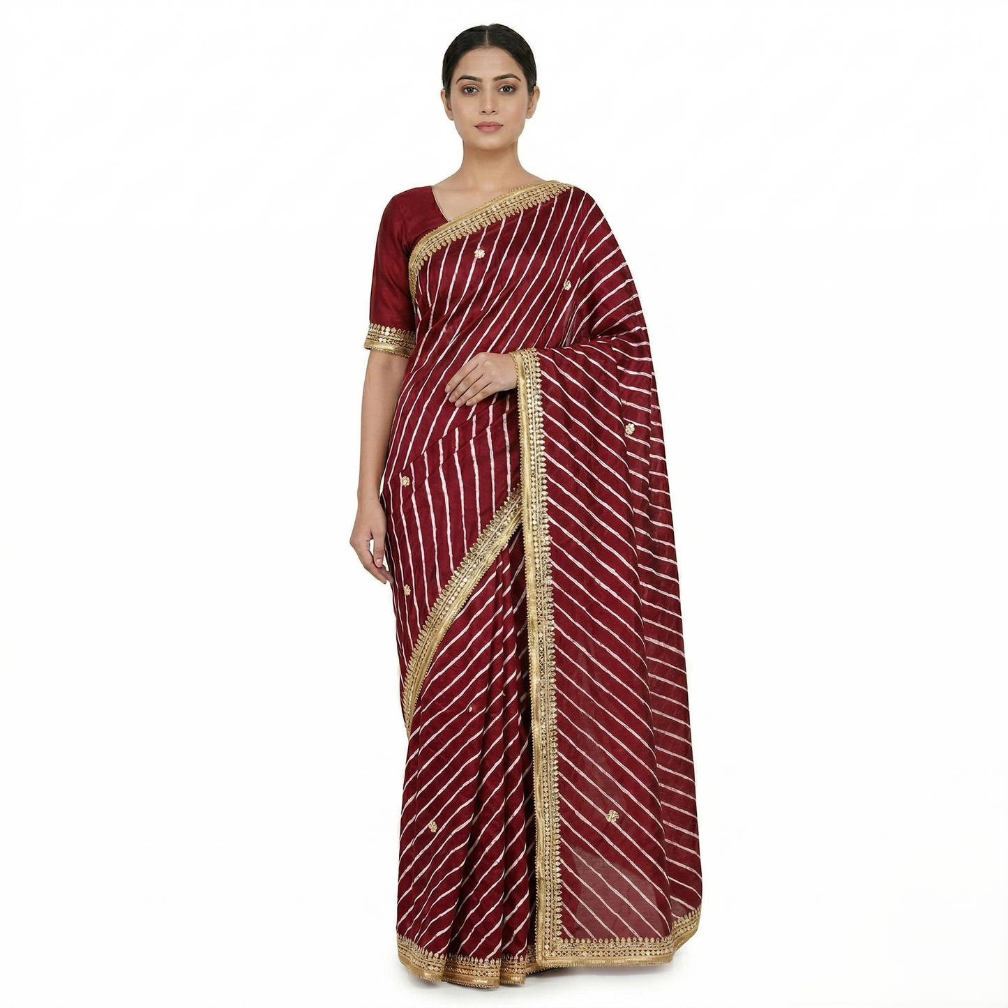 Elegant Maroon Leheria Silk Heritage Saree